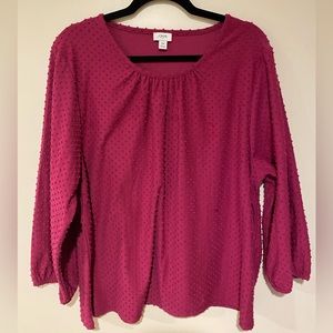 J.Crew Poet Sleeve Clip Dot Top in Dark Berry